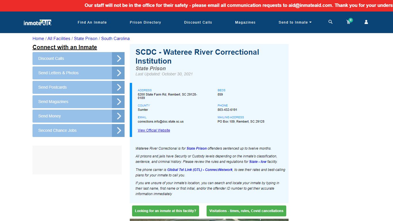 SCDC - Wateree River Correctional Institution & Inmate Search ...