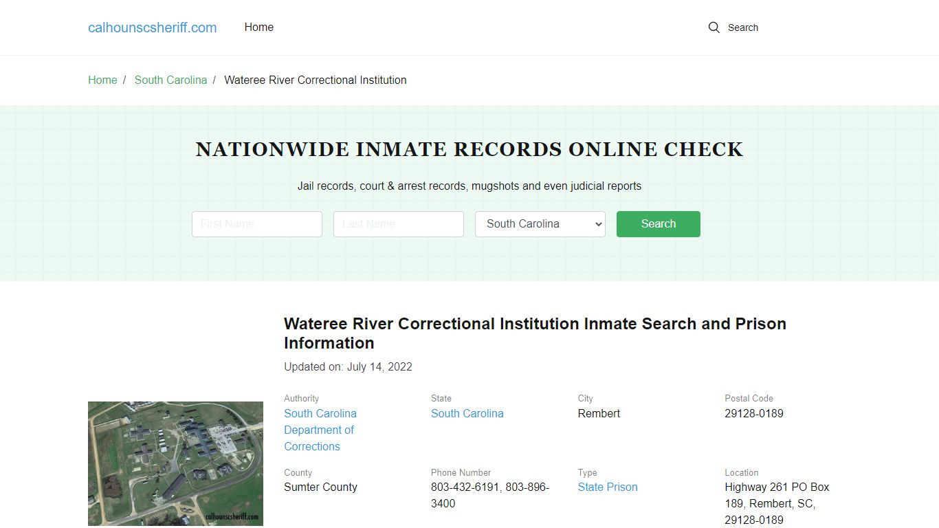 Wateree River Correctional Institution Inmate Search, Visitation, Phone ...