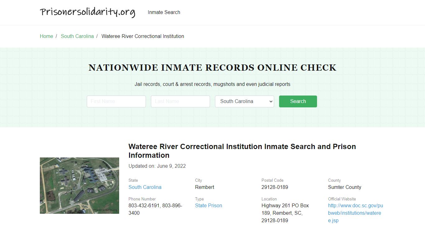 Wateree River Correctional Institution Inmate Search, Visitation, Phone ...